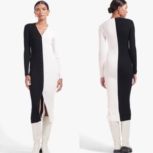 New Staud Shoko Black and White Colorblocked Midi Dress, M